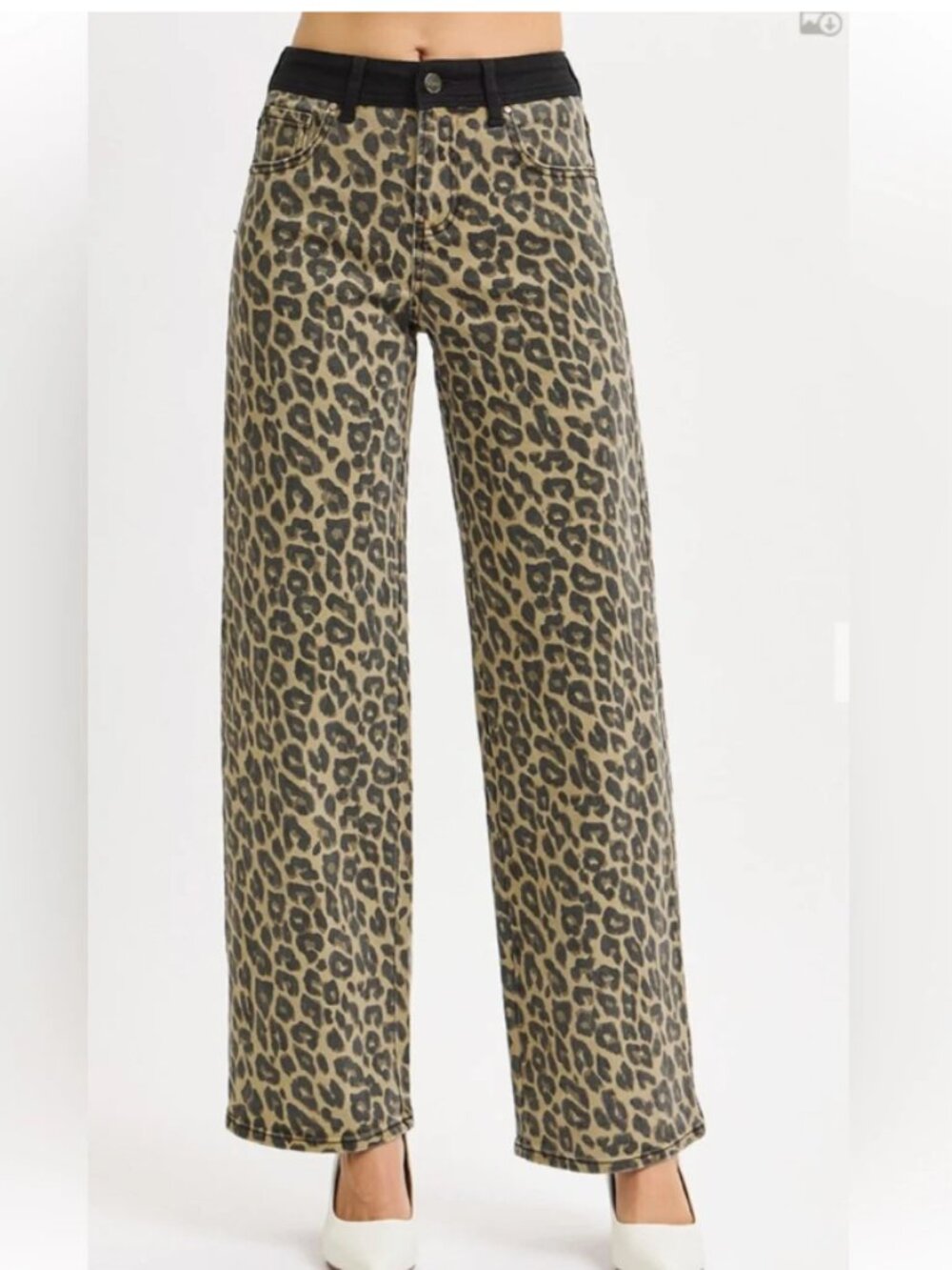Risen Los Angeles Leopard Straight Leg Jeans Pants 7/28 Tan Black NWT